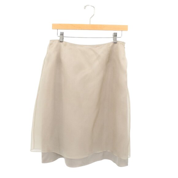 NWT Emanuel Ungaro Layered Sheer Overlay Taupe Silk Skirt 10 Petite 10P - Picture 1 of 4